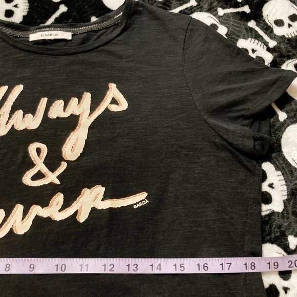 GARCIA Always & Forever sparkly graphic font black t-shirt ~  MEDIUM LARGE tee - Picture 8 of 14